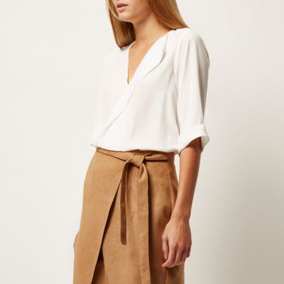 Cream relaxed wrap front blouse